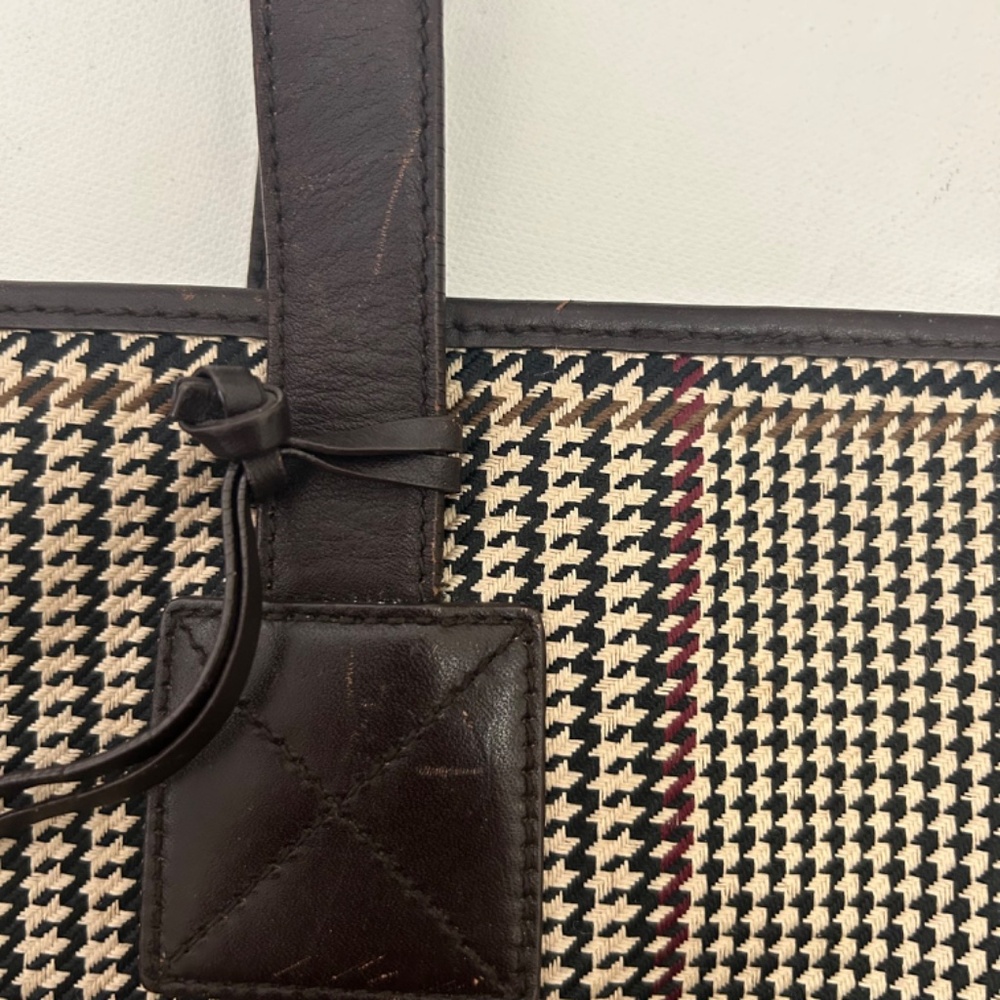 Ralph Lauren Vintage Houndstooth Plaid Tote Brown Suede and Leather - Picture 9 of 14